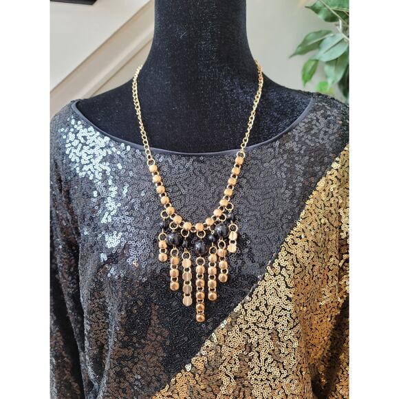 ELOQUII Bodycone Dress Women's Size 28 Black Gold 100% Polyester Long Sleeves - Picture 3 of 16